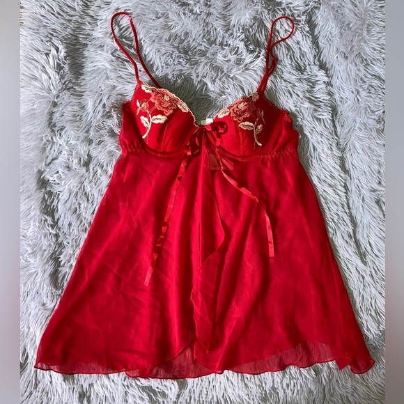 Red front closure babydoll lingerie with thong NWT - Picture 1 of 10
